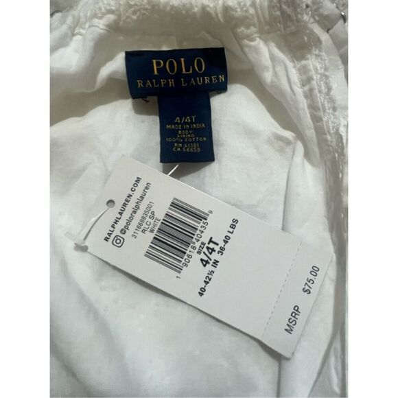 Polo Ralph Lauren White Eyelet Kids Romper Pull On Cotton Girly NWT Sz 4T - Picture 5 of 5